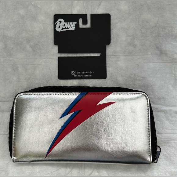 David Bowie Alladin Sane Bolt Metallic Silver Zip Wallet Girls Women - Picture 3 of 6